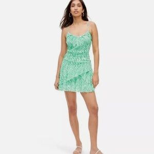 Diane Von Furstenberg x Target Green Zebra Print Tiered Mini Dress Medium